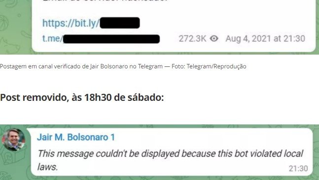 Moraes revoga bloqueio depois que Telegram cumpre determinações e retira post de Bolsonaro
